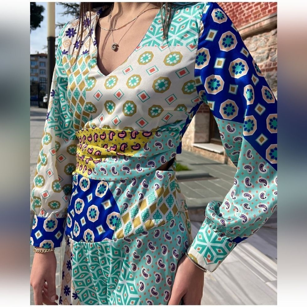 NWT ZARA PATCHWORK PRINT MIDI DRESS - Picture 6 of 14